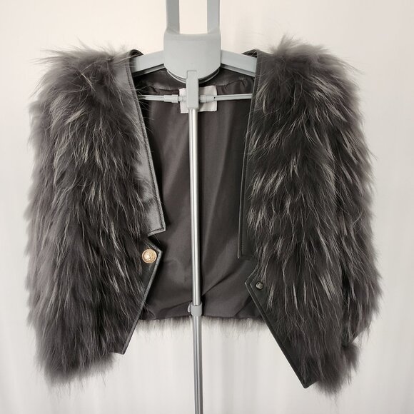 Maxa Mara Grey Fur Jacket With Leather Size Small - Picture 4 of 10